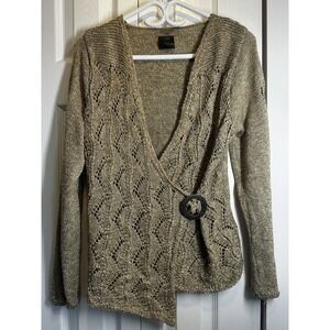 Special Request by Parkhurst Gold Metallic Pointelle Wrap Sweater #132